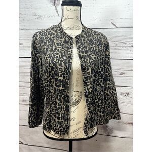Sigrid Olsen Women's Black Tan Abstract Print Silk Linen Blend Blazer‎ Jacket L
